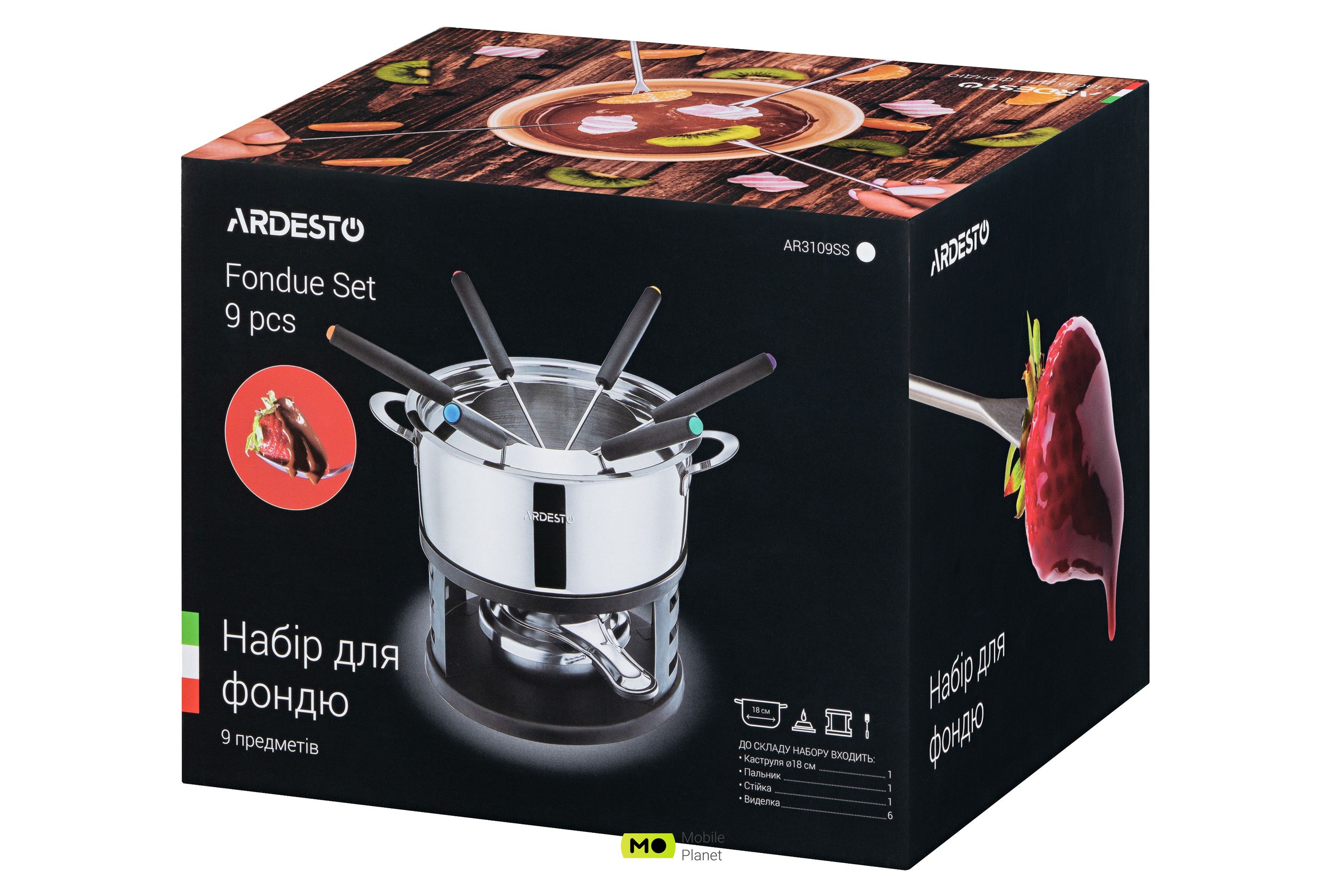 ARDESTO Набір для фондю, нержавіюча сталь, 9 предметів (AR3109SS) (UA) Тип: набір для фондю; Вид: набір