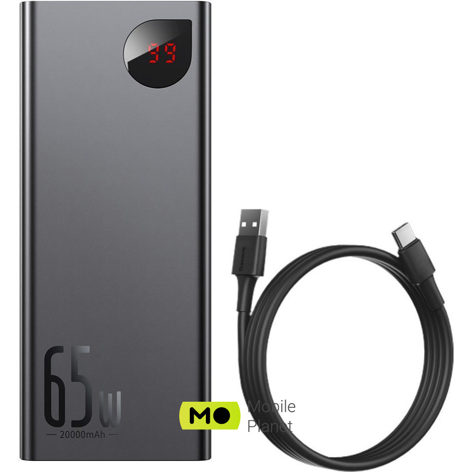 Baseus Adaman Metal Digital Display Quick Charge Power Bank 65W 20000mAh Black (PPIMDA-D01) Напруга, В 5/9/15/20
