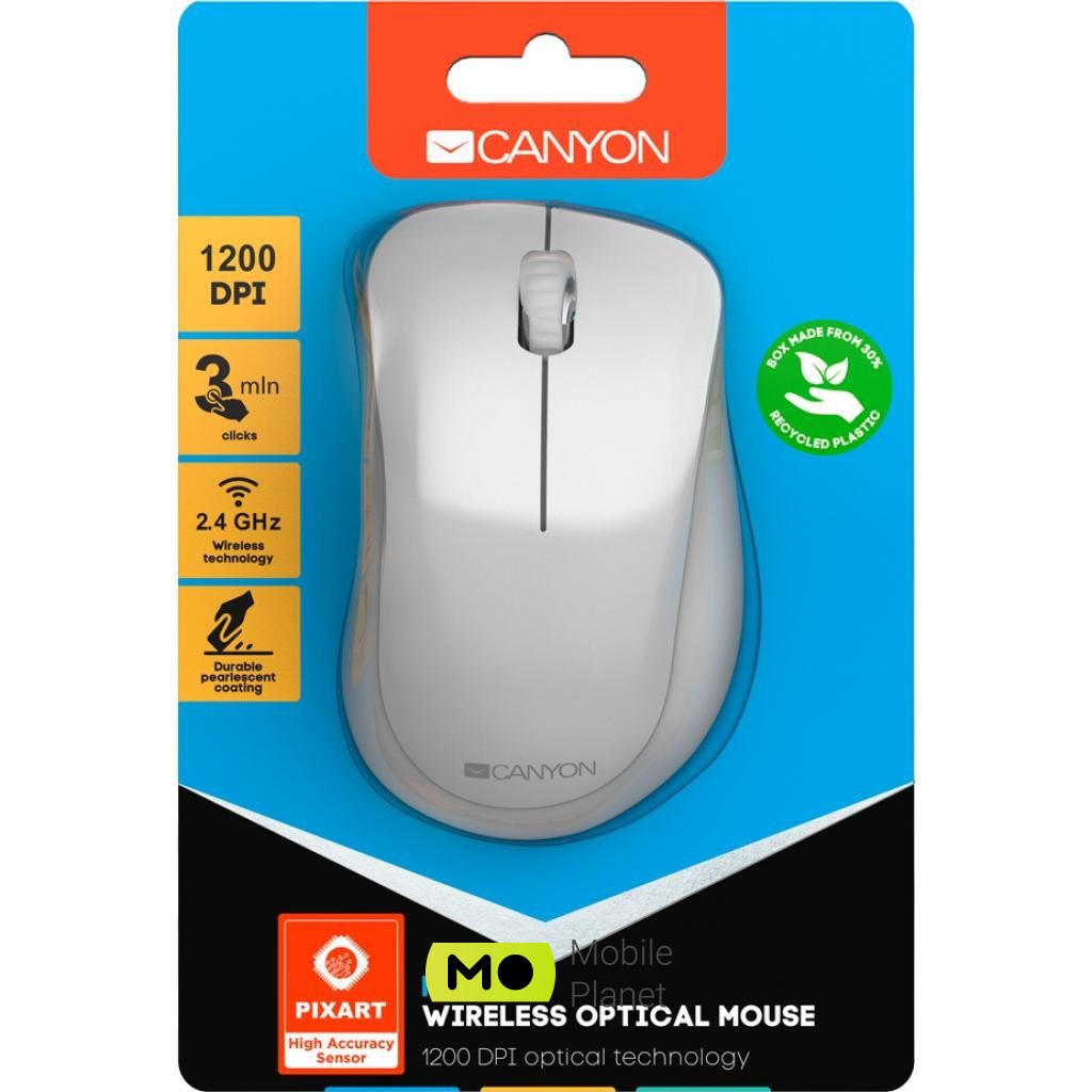 CANYON MW-11 Wireless Pixart White Grey (CNE-CMSW11PW) (UA) Тип: Оригінальний дизайн;