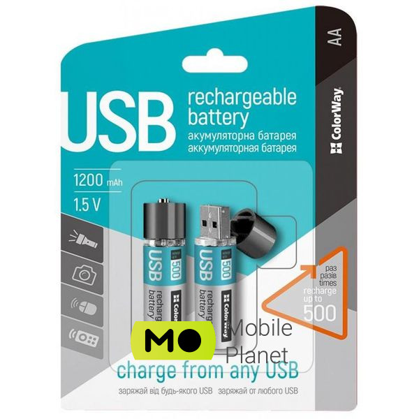 ColorWay AA USB 1200 mAh 1.5V R6*2 (CW-UBAA-02) (UA) Напруга 1.5 В