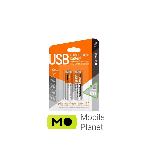 ColorWay AAA micro USB 400 mAh*2 (CW-UBAAA-01) (UA) Типорозмір: AAA; Електрохімічна