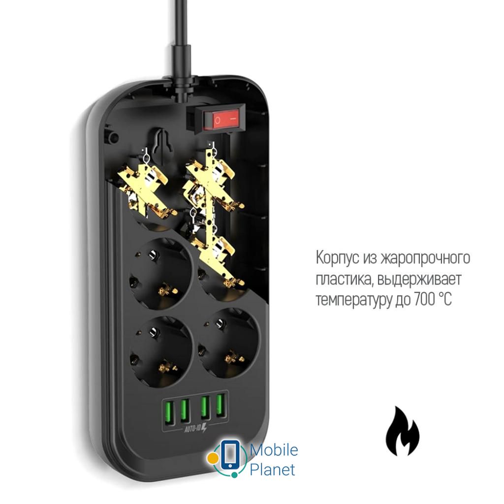 ColorWay CW-CHE64B, 4USB Black (CW-CHE64B) (UA) Струм спрацьовування термозапобіжника 10 А