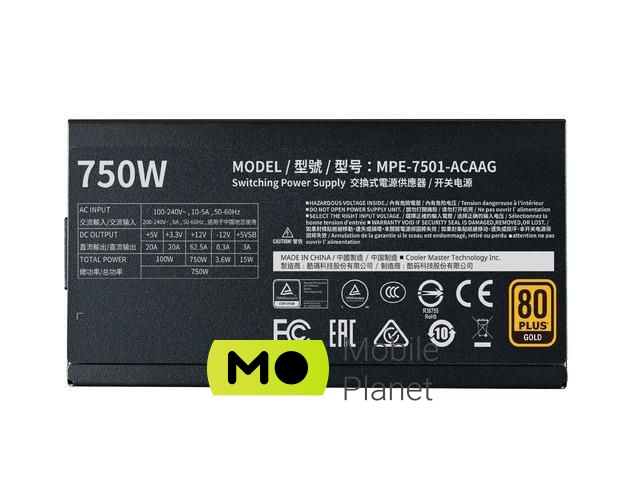Cooler Master MWE GOLD-V2 750W 80 Plus Gold (MPE-7501-AFAAG-EU) EU Максимальная мощь  750