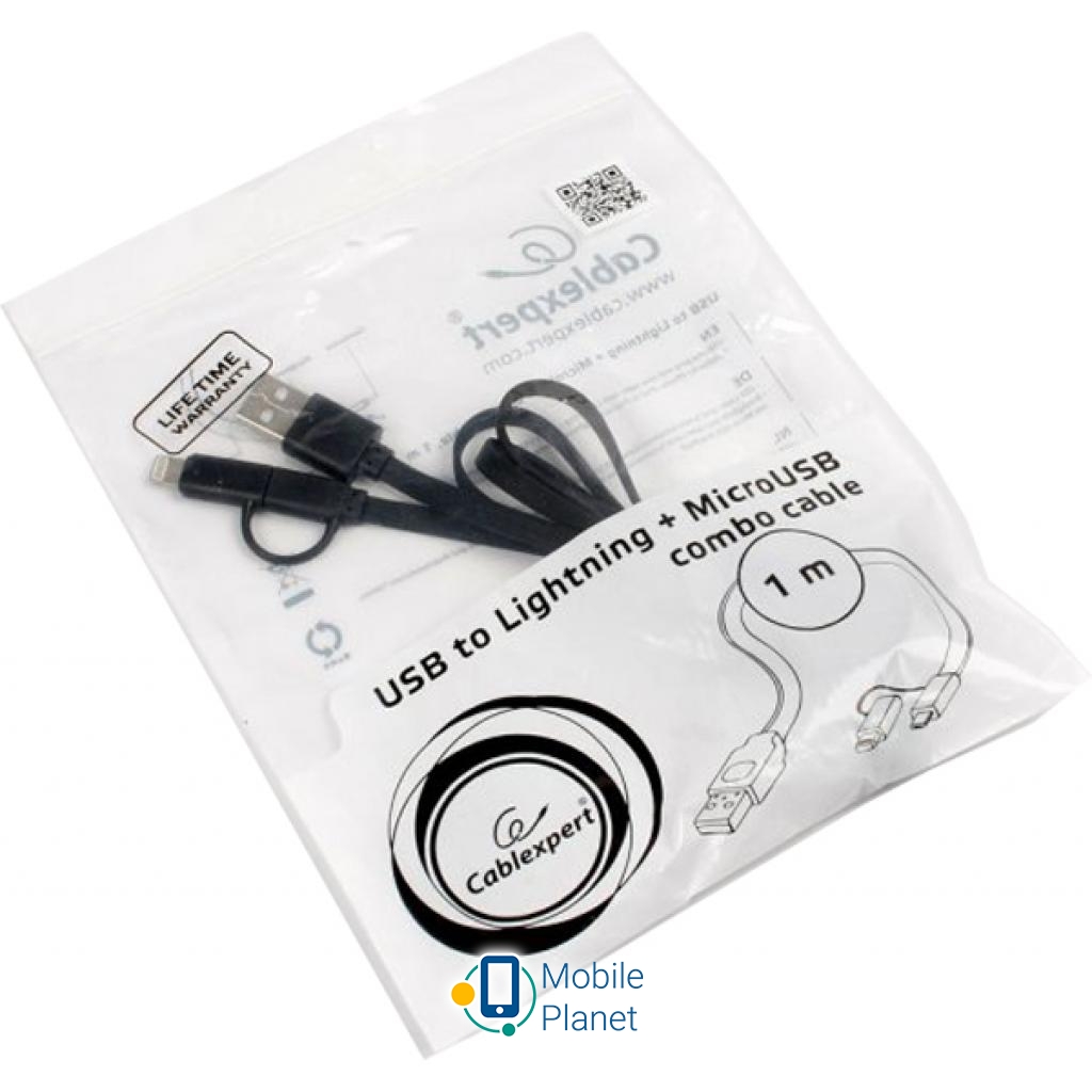Дата кабель USB 2.0 AM to Lightning / Micro USB 1.0m Cablexpert (CC-USB2-AMLM2-1M) Тип: кабель; Тип Вхід: USB 2.0 (AM); Тип