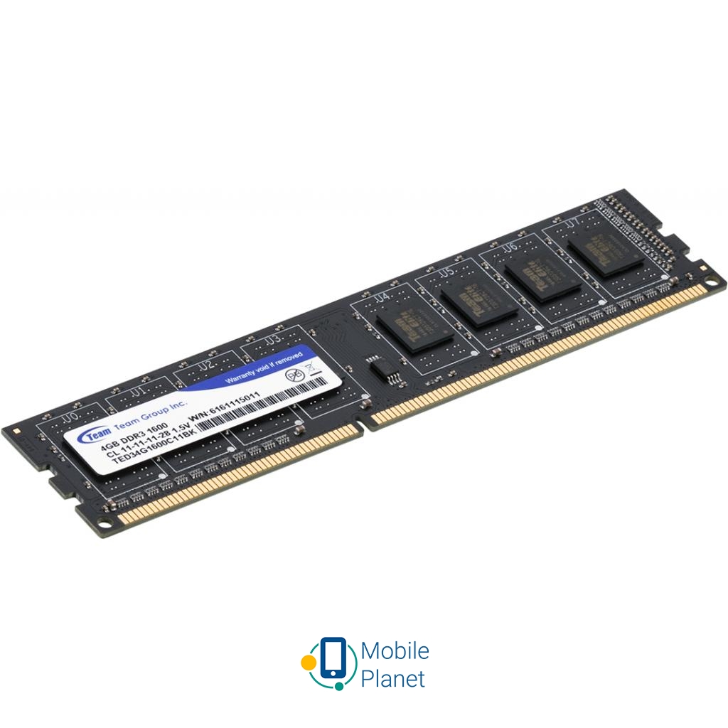 DDR3 4GB 1600 MHz Team (TED34GM1600C1101 / TED34G1600C1101) Тип пам'яті: DDR 3; Обсяг пам'яті: 4