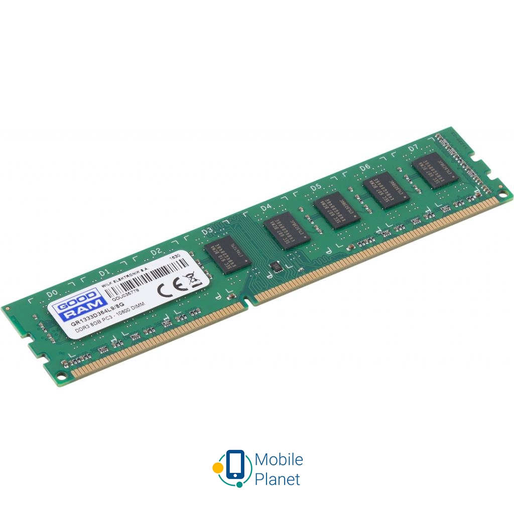 DDR3 8GB 1333 MHz GOODRAM (GR1333D364L9/8G) Об'єм Пам'ять  8 ГБ 