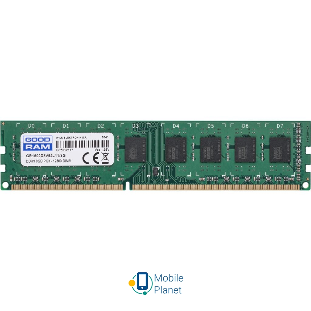DDR3 8GB 1600 MHz GOODRAM (GR1600D3V64L11/8G) (UA) Тип пам'яті: DDR 3; Обсяг пам'яті: 8