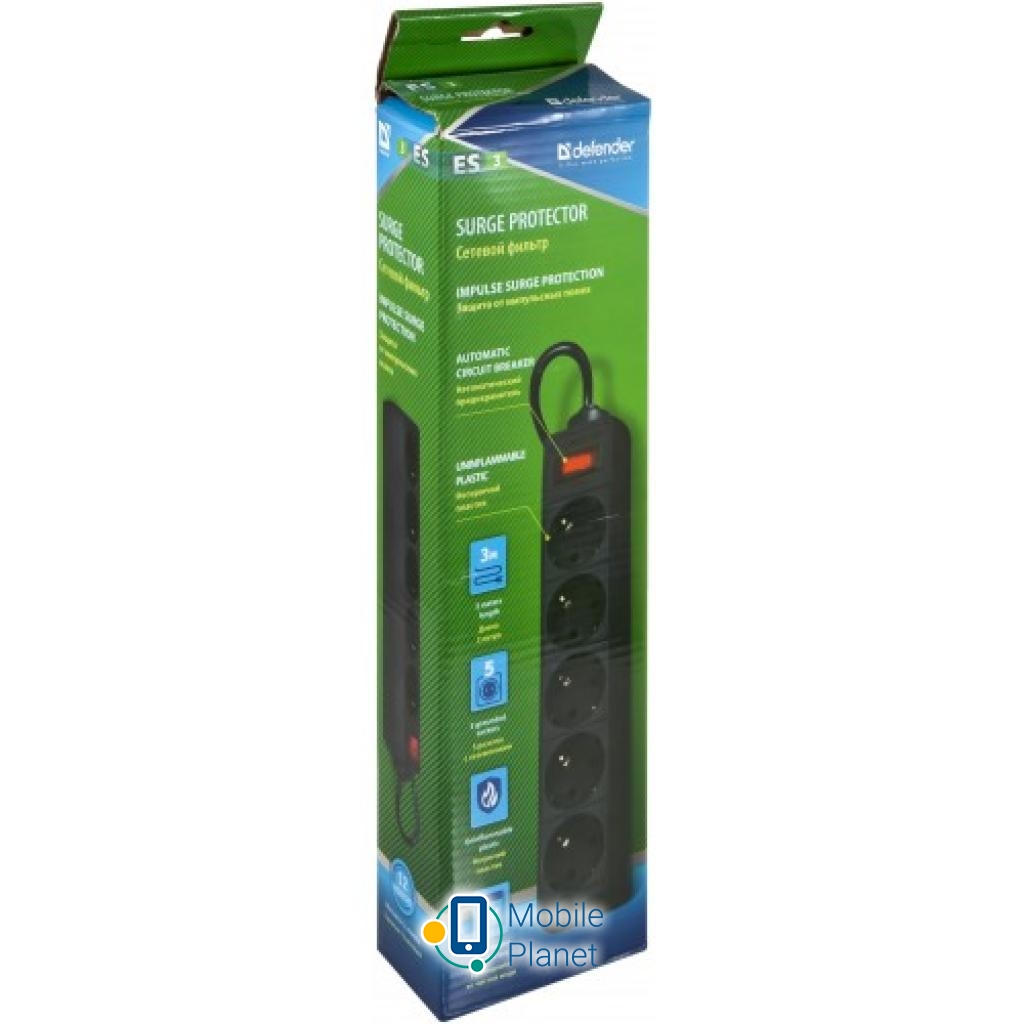 Defender ES 1.8m 5 троянд. black (99484) (UA) Кількість розеток: 5 розеток;