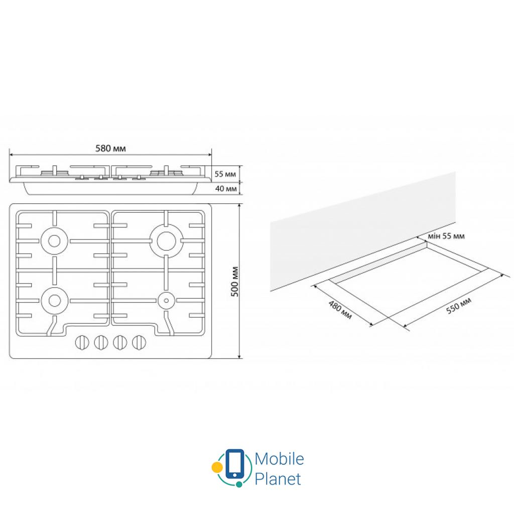 ELEYUS GRACIA 60 IS CF (UA) Тип поверхні: газова; Матеріал