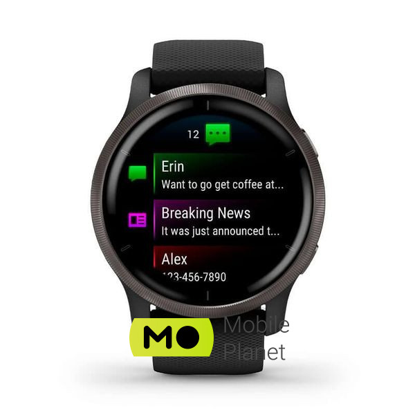 Garmin Venu 2 Slate Stainless Steel Bezel with Black Case and Silicone Band (010-02430-11/01) Лінійка: Venu 2; iOS: є; Android: є;