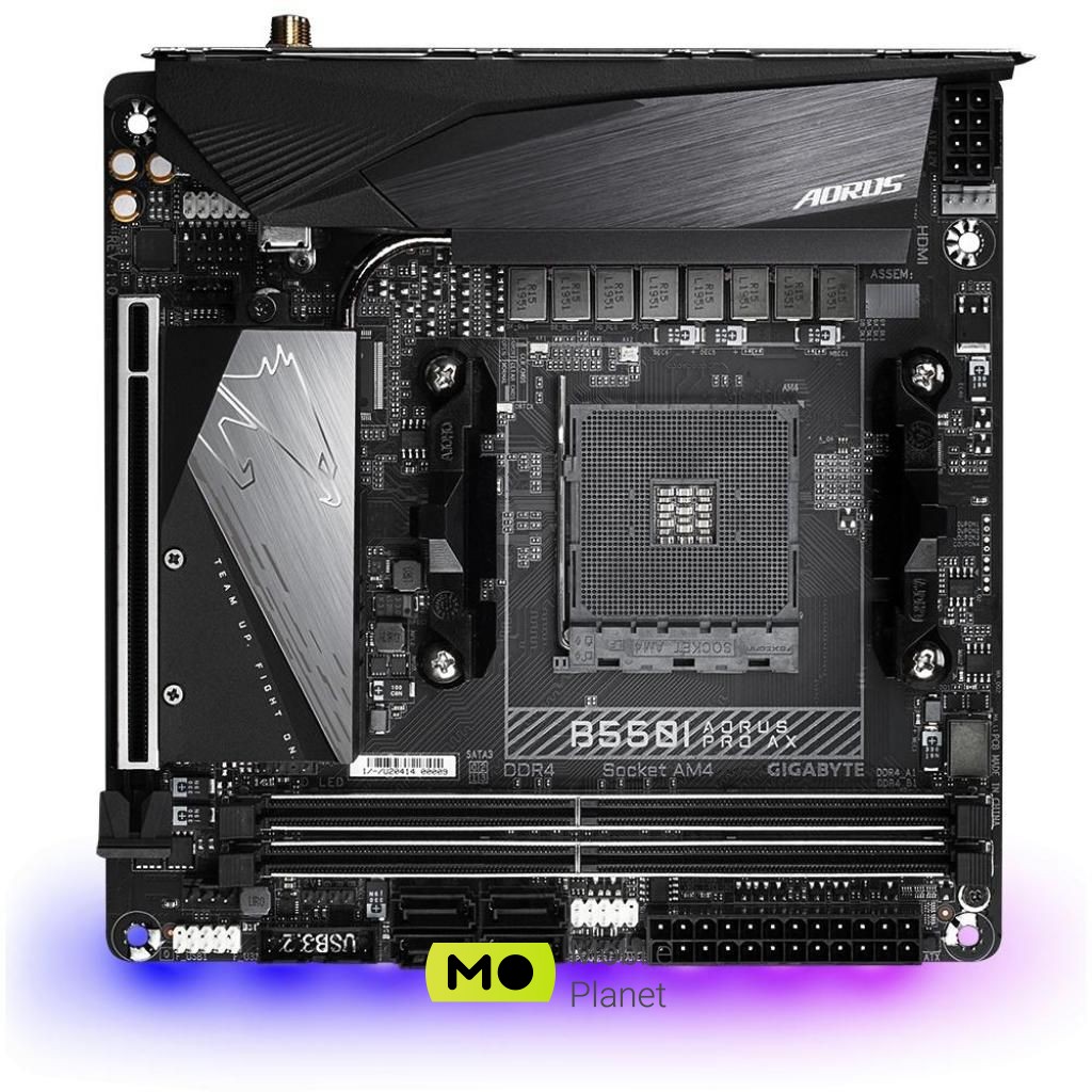 GIGABYTE B550I AORUS PRO AX (UA) Процессорная совместимость 3rd Generation AMD Ryzen processors/ New Generation AMD Ryzen with Radeon Graphics processors