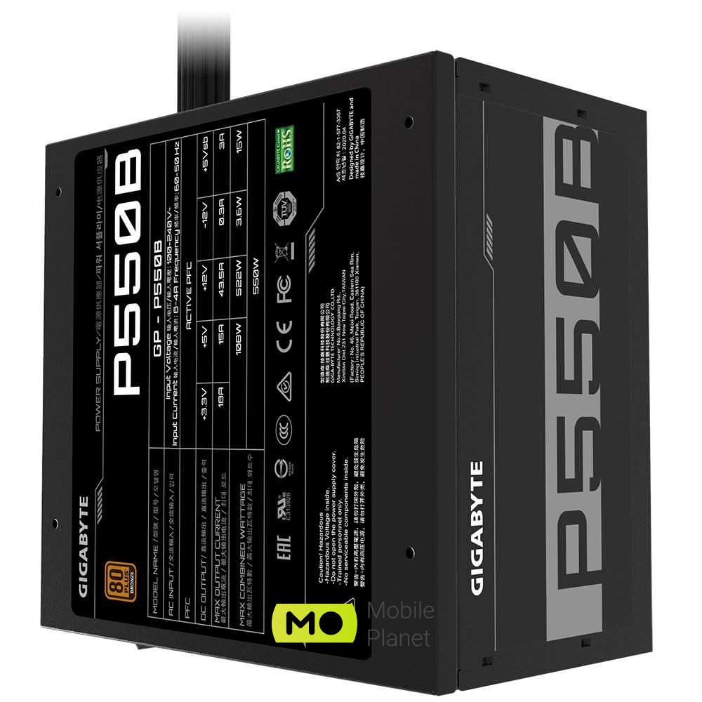 Gigabyte P550B 550W 80 Plus Bronze (GP-P550B) EU Максимальна потужність: 550;