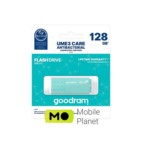 Goodram 128GB UME3 Care Green USB 3.2 (UME3-1280CRR11) (UA) Тип: Класичні; Об'єм пам'яті: 128 Gb;