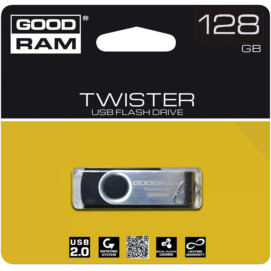 GOODRAM 128GB UTS2 Twister Black USB 2.0 (UTS2-1280K0R11) Тип: Повышенная защита корпуса;