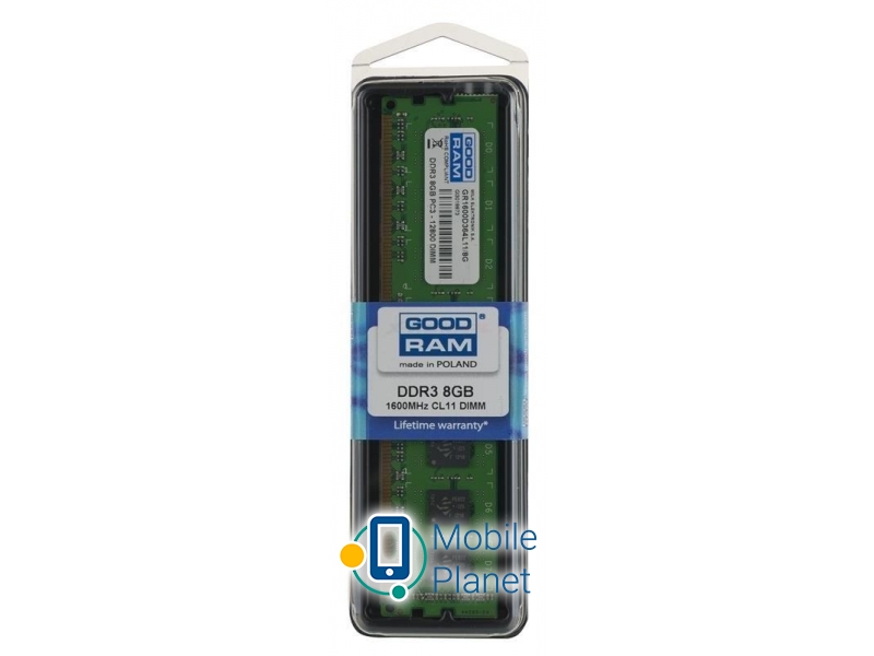 GOODRAM 8GB 1600MHz CL11 (GR1600D364L11/8G) EU Тип пам'яті: DDR3; Обсяг: 8 Гб (1x8 Гб);