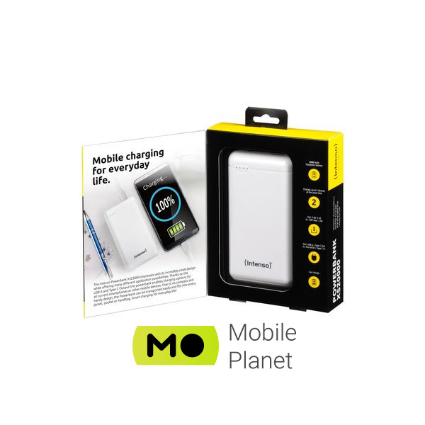 Intenso XS20000 20000mAh, USB Type-C USB-A, 5V, 3.1A, white (7313552) (UA) Ёмкость: 20000 mAh; Назначение: для