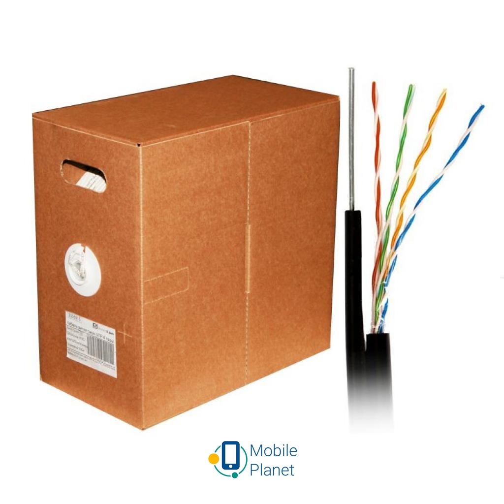 Кабель мережевий UTP 305м cat.5e Standart, для зовнішньої прокладки з тросом Atcom (10700) (UA) Тип кабелю: UTP; Довжина: 305 м;