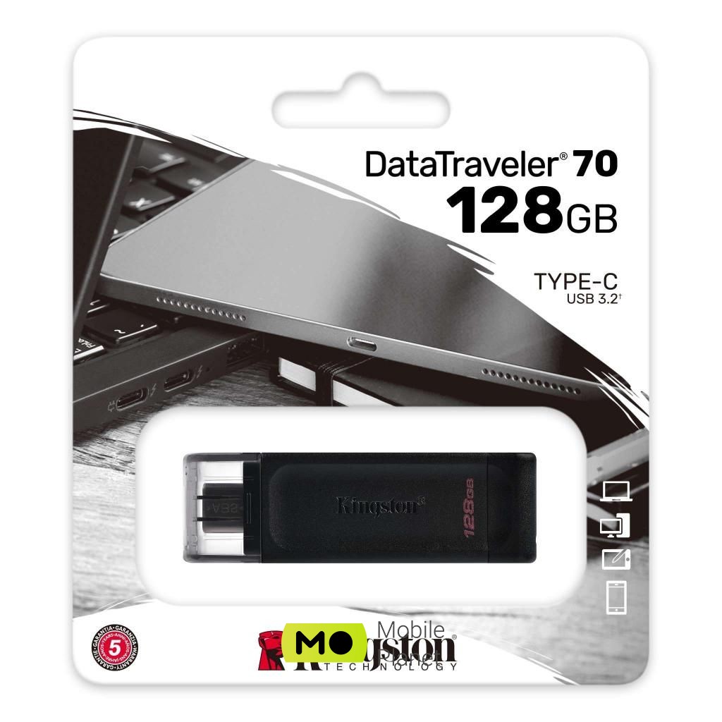 Kingston 128GB DataTraveler 70 USB 3.2 / Type-C (DT70 / 128GB) Обсяг пам'яті: 128 Gb; Інтерфейс: USB