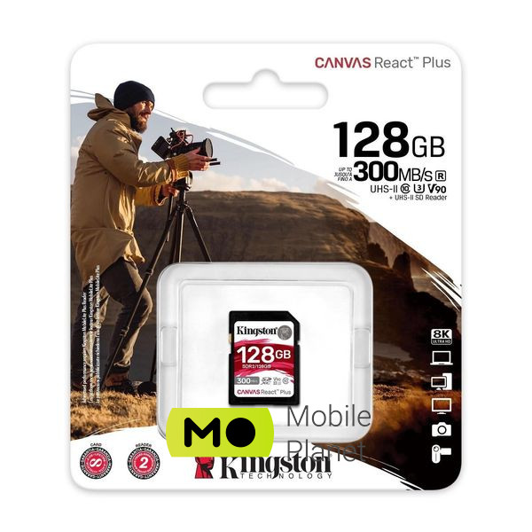 Kingston 128GB SDXC class 10 UHS-II U3 ​​Canvas React Plus (SDR2/128GB) (UA) Тип картки пам'яті: SDXC; Об'єм