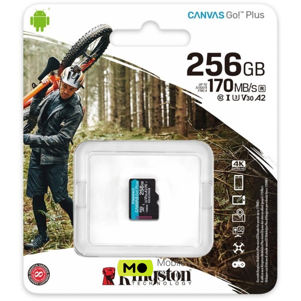 Kingston 256GB microSDXC class 10 A2 U3 V30 Canvas Go Plus (SDCG3/256GBSP) Объем памяти 256 ГБ