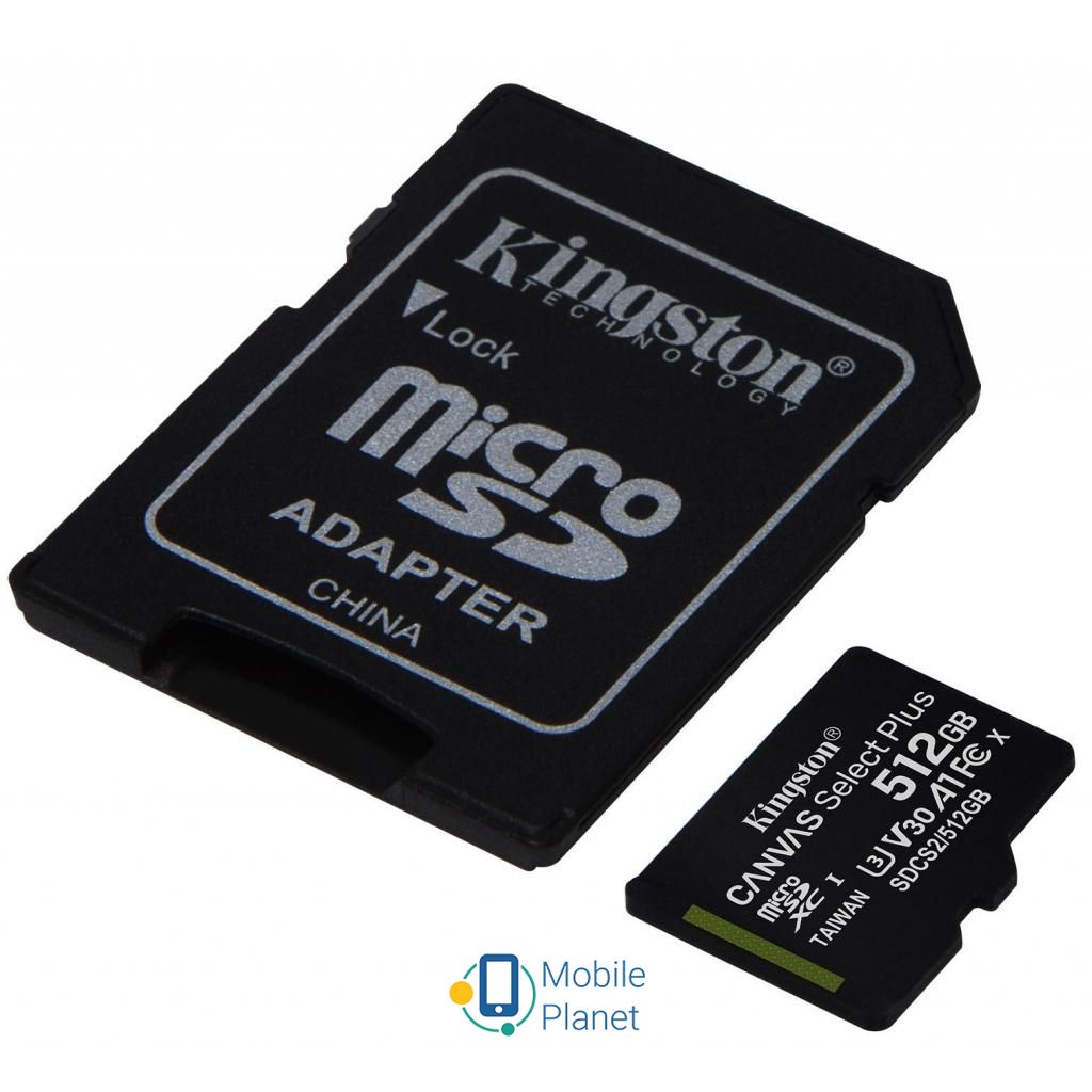 Kingston 512GB microSD class 10 A1 Canvas Select Plus (SDCS2/512GB) Тип карти пам'яті: microSDXC; Обсяг
