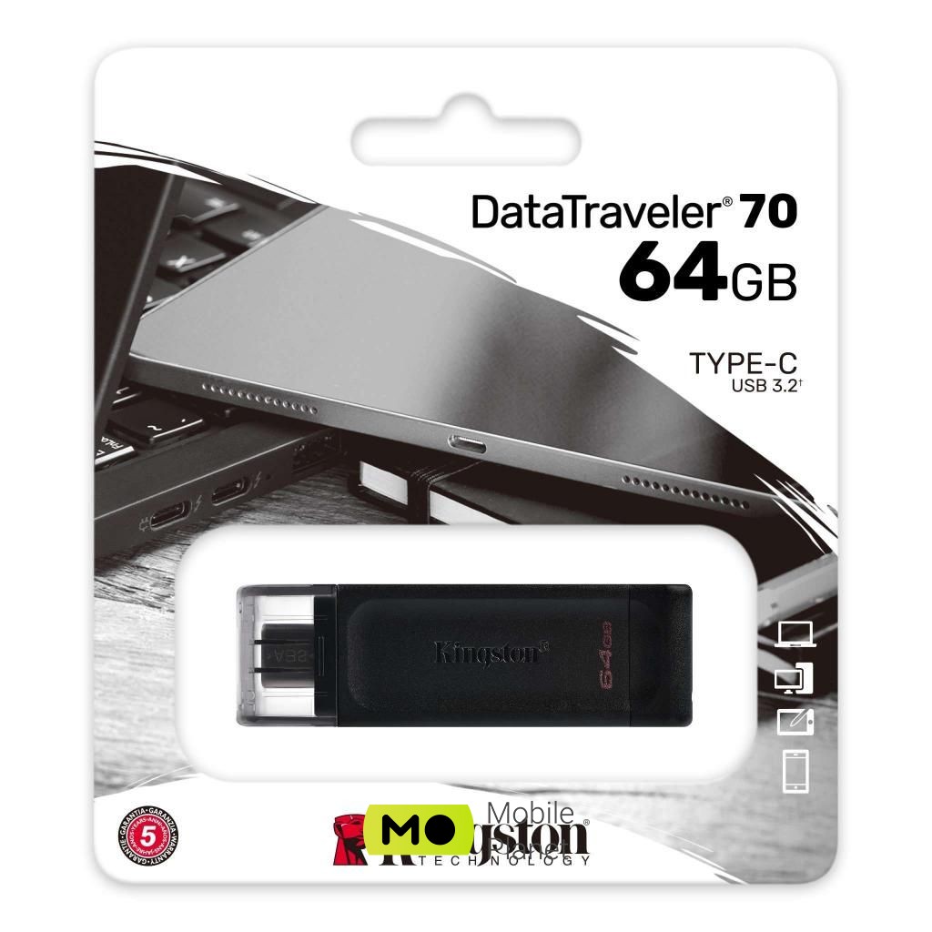 Kingston 64GB DataTraveler 70 USB 3.2 / Type-C (DT70 / 64GB) (UA) Об'єм пам'яті 64 Gb