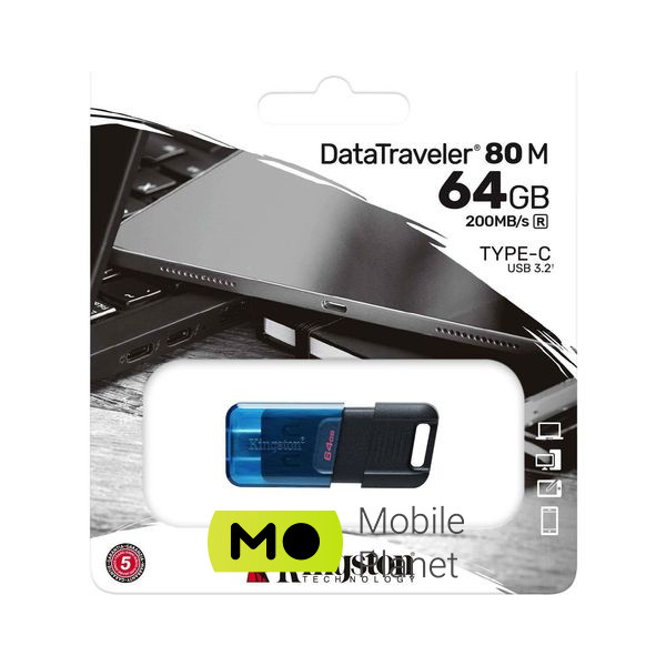 Kingston 64GB DataTraveler 80 M USB-C 3.2 Blue/Black (DT80M/64GB) Тип: Високошвидкісні; Об'єм