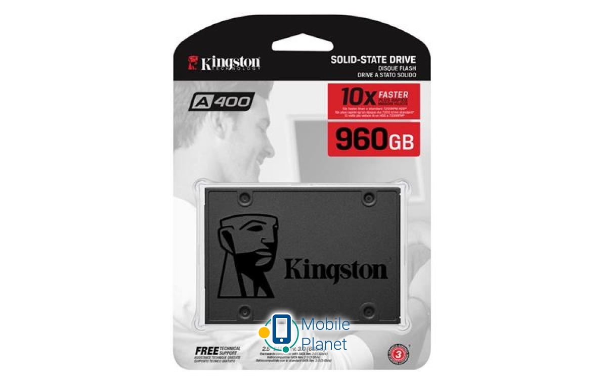 Kingston A400 (SA400S37/960G) Тип: внутрішній; Ємність: 960 ГБ;