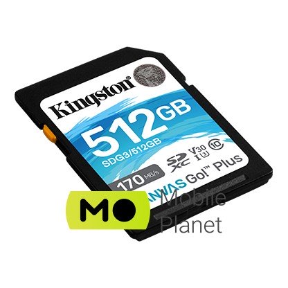 Kingston Canvas Go! Plus SD (SDG3/512GB) (UA) Назначение для фото- видеокамер; для ПК/ноутбуков