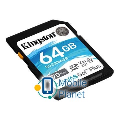 Kingston Canvas Go! Plus SD (SDG3/64GB) (UA) Призначення для фото- відеокамер; для ПК/ноутбуків
