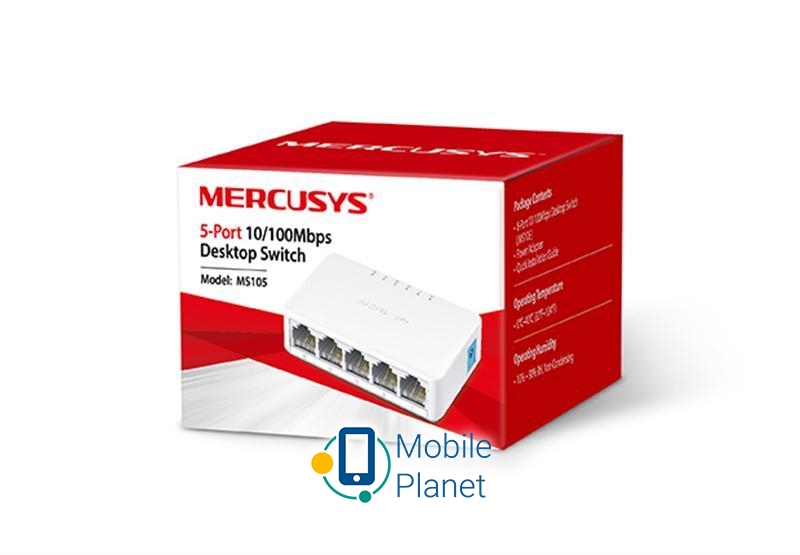 Комутатор Mercusys MS105 Порти 10 / 100 Мбіт / с: 5; Підтримка PoE: