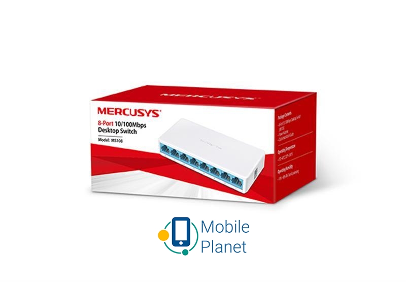 Комутатор Mercusys MS108 Порти 10 / 100 Мбіт / с: 8; Підтримка PoE: