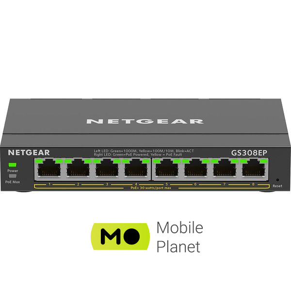 Комутатор NETGEAR GS308EP (GS308EP-100PES) (UA) Розмір буфера пакетів 0.192 МБ