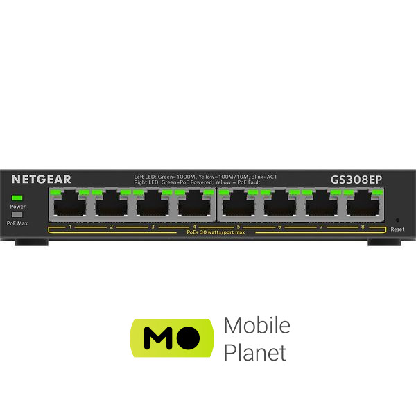 Комутатор NETGEAR GS308EP (GS308EP-100PES) (UA) Комутаційна матриця 16 Гбіт/с