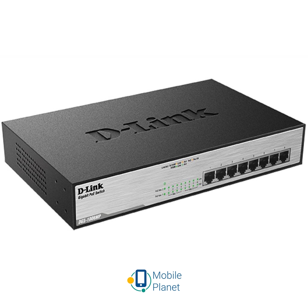 Комутатор мережевий D-Link DGS-1008MP (UA) Тип: некерований; Форм-фактор: