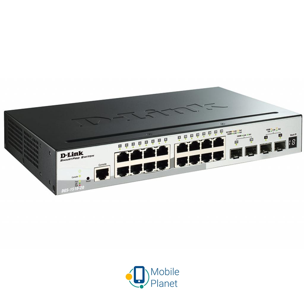 Комутатор мережевий D-Link DGS-1510-20 (UA) Корпус: Металевий; Країна