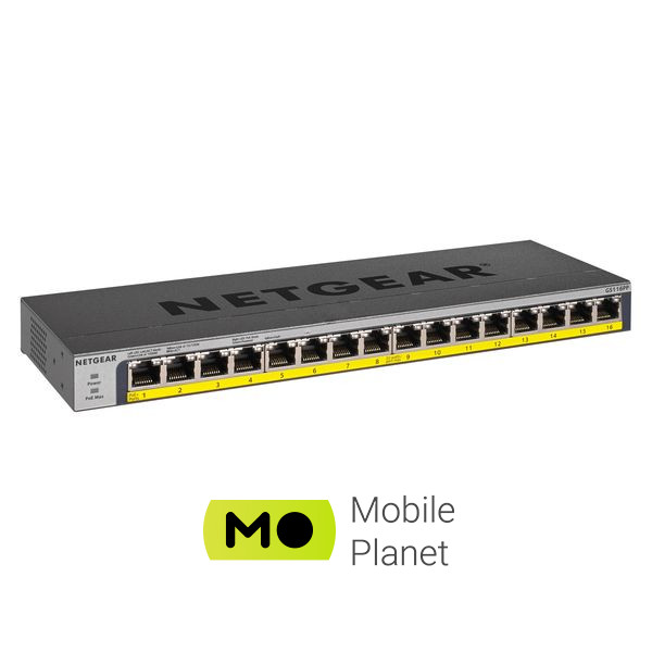 Комутатор мережевий Netgear GS116PP-100EUS (UA) Тип: некерований; Форм-фактор:
