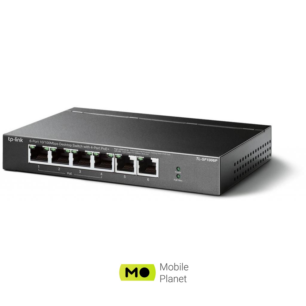 Комутатор мережевий TP-Link TL-SF1006P (UA) Кількість портів 6