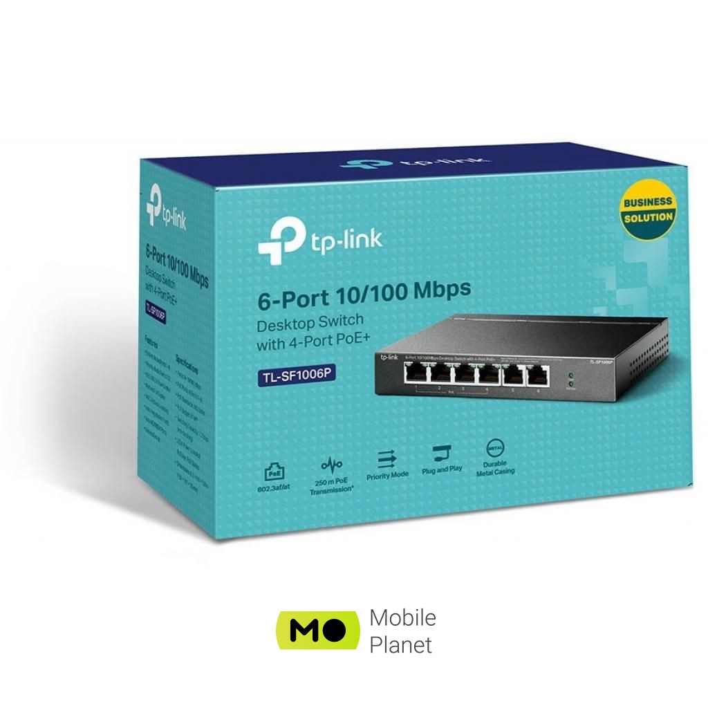 Коммутатор сетевой TP-Link TL-SF1006P (UA) Тип: неуправляемый; Количество