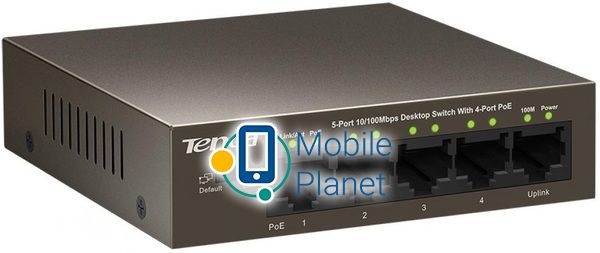 Комутатор Tenda TEF1105P-4-63W 5-Port 10 / 100Mbps Desktop Switch w / 4 LAN PoE (TEF1105P-4-63W) (UA) Мережевий інтерфейс: 10 / 100 Мбіт