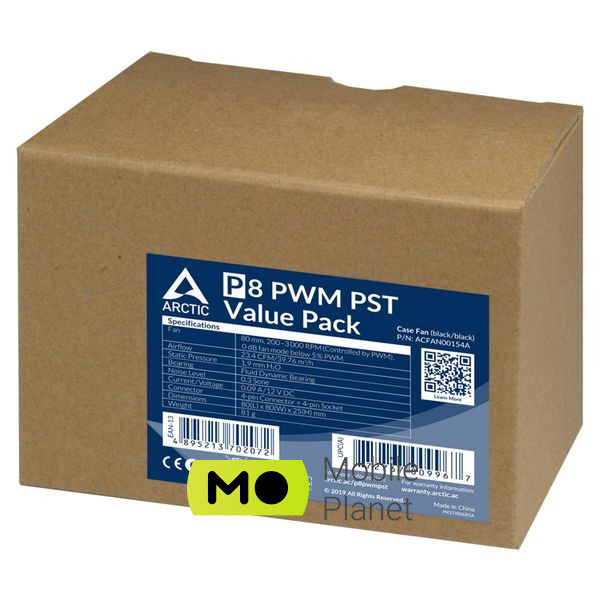 Кулер для корпусу Arctic P8 PWM PST (ACFAN00154A) (UA) Кількість вентиляторів: 5;