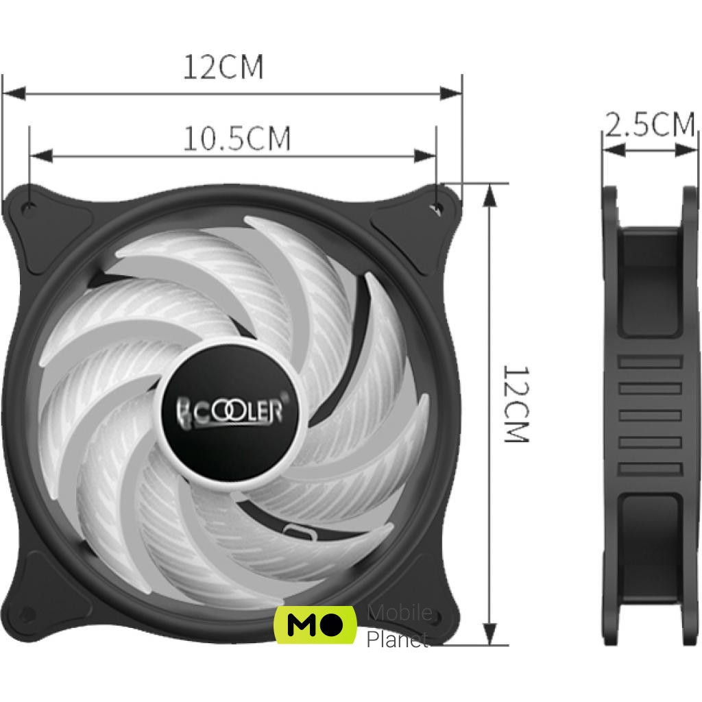 Кулер для корпуса PcСooler FX-120-3 (UA) Максимальна швидкість обертання вентиляторів 1200RPM