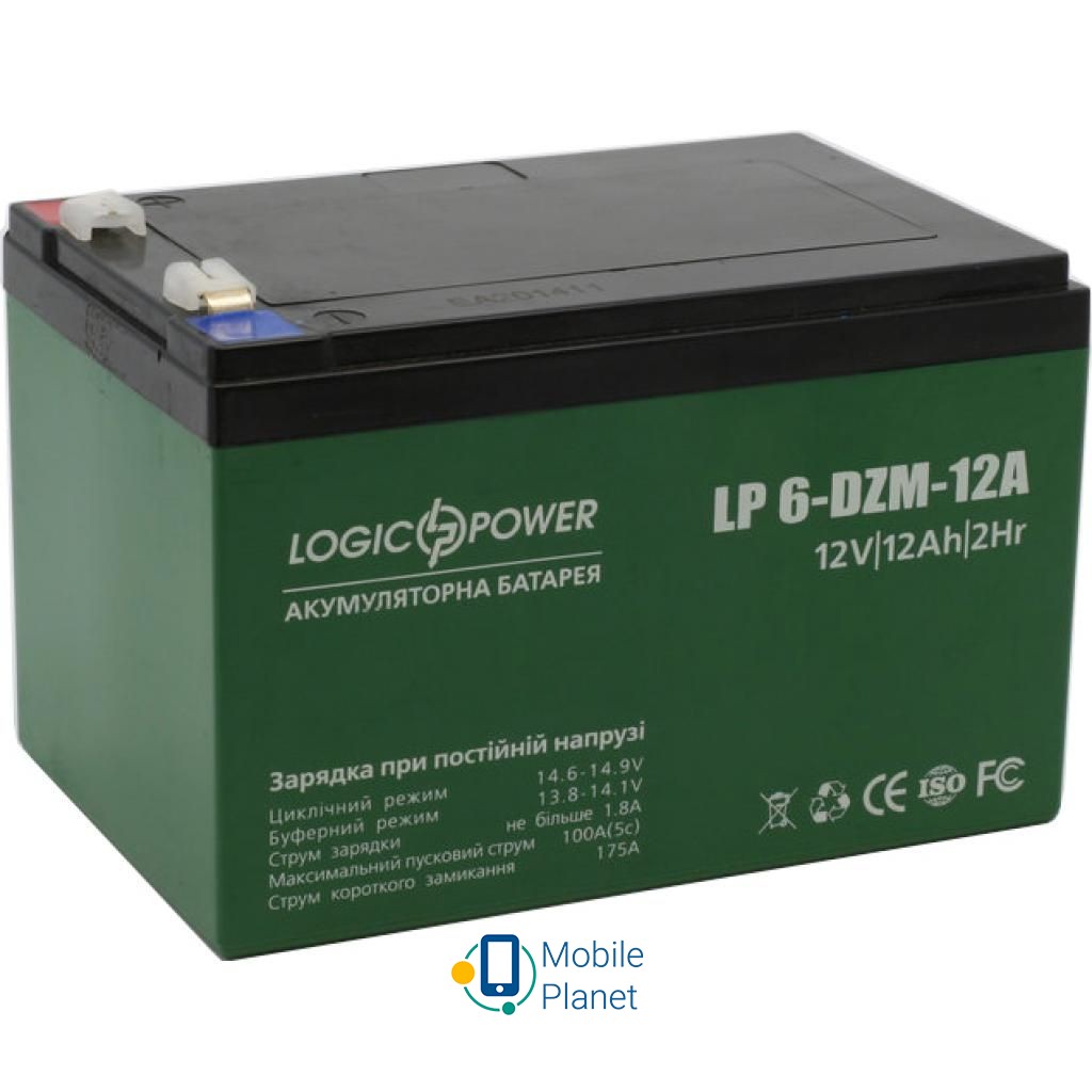LogicPower 12В 12 Ач (6-DZM-12) (3536) (UA) Совместимость для ИБП с возможностью замены АКБ