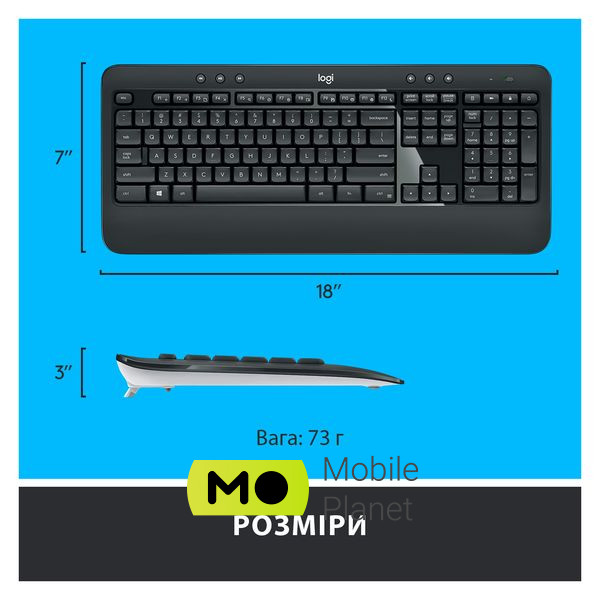 Logitech MK540 Advanced Wireless UA Black (920-008685) (UA) Формат клавиатуры полноразмерная