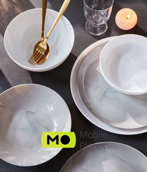 Luminarc Diwali Marble Granit, 19 предметів (Q0217) (UA) Комплектація Салатник великий 1 шт. (21 см); Тарілка обідня 6 шт. (25 см); Тарілка глибока 6 шт. (20 см); Тарілка десертна 6 шт. (19 см)