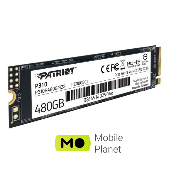 M.2 2280 480GB Patriot (P310P480GM28) (UA) Тип накопичувача: внутрішній;