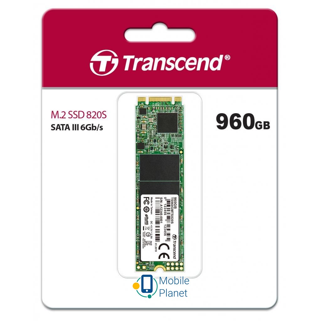 M.2 2280 960GB Transcend (TS960GMTS820S) (UA) Тип: внутрішній; Об'єм пам'яті: 960