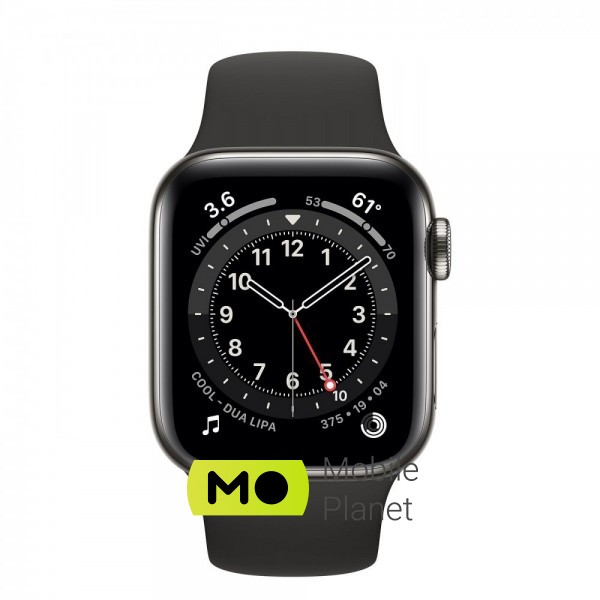 Apple Watch Series 6 (GPS Cellular) 40mm Graphite Stainless Steel Case with Black Sport Band (M02Y3/M06X3) Лінійка: Watch Series 6; Пульсометр: +