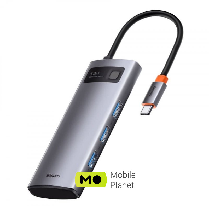 USB-Hub Baseus Metal Gleam Series 5-in-1 Type-C/HDMI 4K/3 USB Gray (CAHUB-CX0G) Адаптер для підключення до