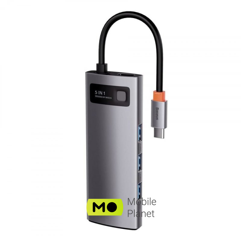 USB-Hub Baseus Plastic Gleam Series 5-in-1 Type-C/HDMI 4K/3 USB Gray (CAHUB-CX0G) Порт USB USB 3.2 Gen 1 x3, USB Typе-C Power Delivery 100 W x1